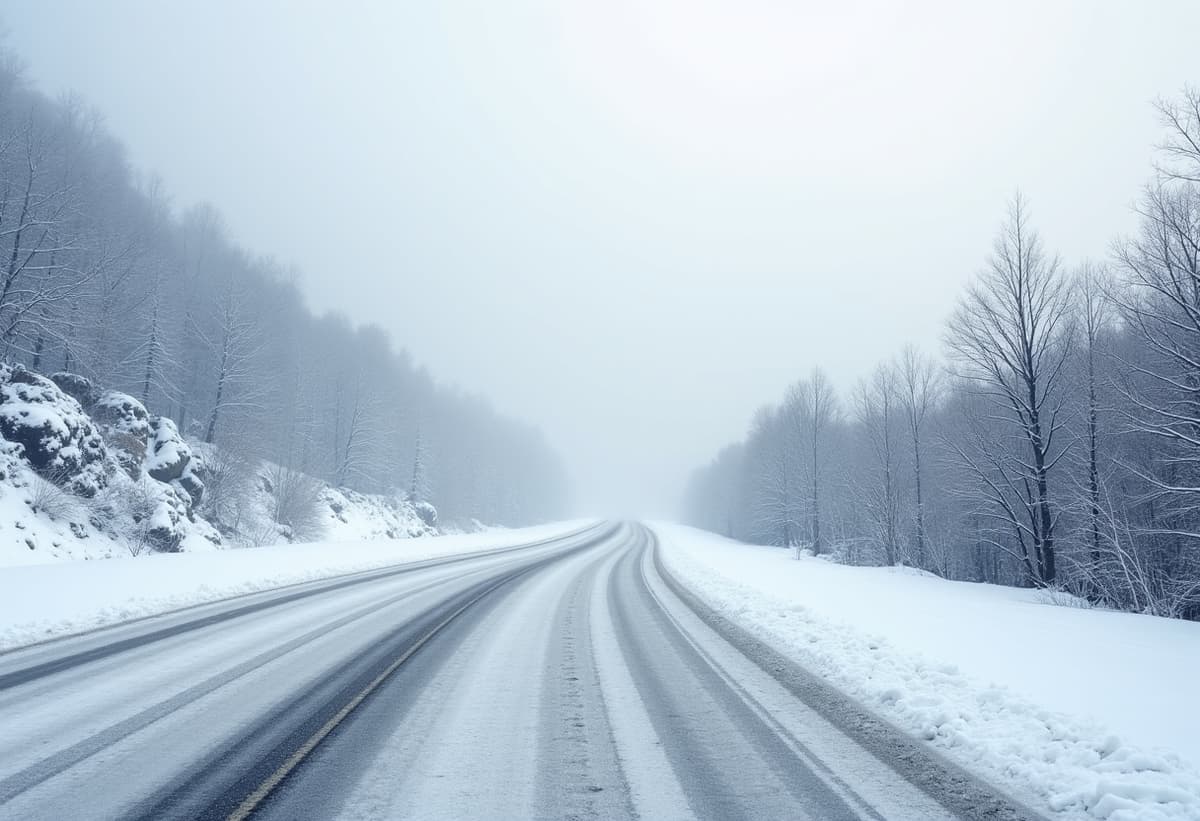 Snow removal truck plowing a road in the mountains of Tucson, Arizona