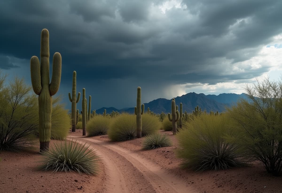 Tucson home prepared for monsoon season with clean landscaping
