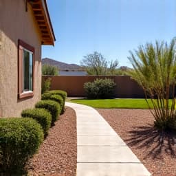 Residential property in Oro Valley after professional brush clearing service, showing a clean, well-maintained yard with clear defensible space. This image shows the transformed landscape, now in compliance with Pima County ordinances and ready for further landscaping.