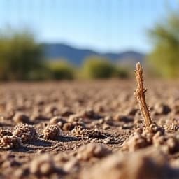 Commercial property in Marana after a significant monsoon storm, showing scattered debris, fallen branches, and overgrown weeds. This image highlights the need for extensive post-monsoon cleanup and debris removal to restore the landscape.