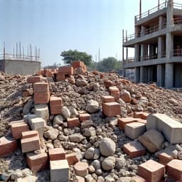 Before: Construction site covered in wood and insulation debris in Tucson. A typical construction site in Tucson with an accumulation of wood scraps, insulation, and plastic sheeting before comprehensive debris removal.