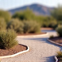 Gravel installation pathway after, with smooth, evenly spread decorative gravel in Tucson