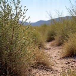 Before image of a desert yard in Green Valley with overgrown weeds and untamed bushes requiring cleanup and landscaping services.