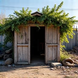 Before image of a junk-filled yard in Tucson before cleanup. This photo shows an overgrown and cluttered residential property, highlighting the need for junk removal and landscaping services.