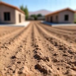 Marana gravel installation before in Gladden Farms. An unpaved, dusty area at a residential site in Gladden Farms, Marana, AZ, awaiting gravel installation.