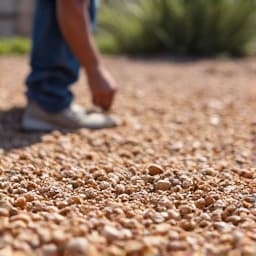 Marana gravel installation in progress at Gladden Farms. Workers are actively laying and spreading gravel evenly across a designated area at a Gladden Farms, Marana, AZ, residential property.