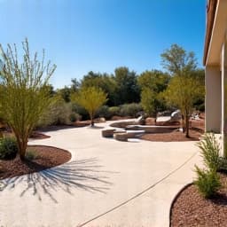 Spacious residential gravel patio installation in Tucson, AZ, providing a durable and attractive outdoor living space.