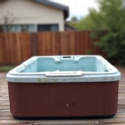 Before image of a large hot tub on a backyard deck in Tucson, awaiting removal service.