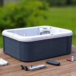 Hot tub being dismantled and removed from a deck in a Tucson backyard by professionals.