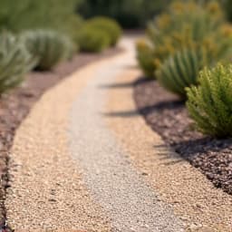 Xeriscape pathway design with gravel and native plants in Tucson