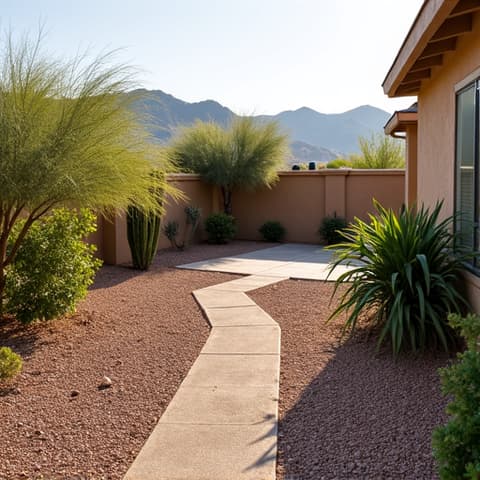Erosion control gravel installation in Catalina Foothills. Landscapers spreading new gravel to prevent washouts and manage water flow on a sloped property.