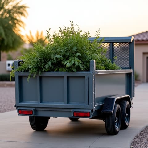 Specialized chipper processing green waste for composting in Tucson. Large wood chipper breaking down branches and brush, preparing for eco-friendly disposal.