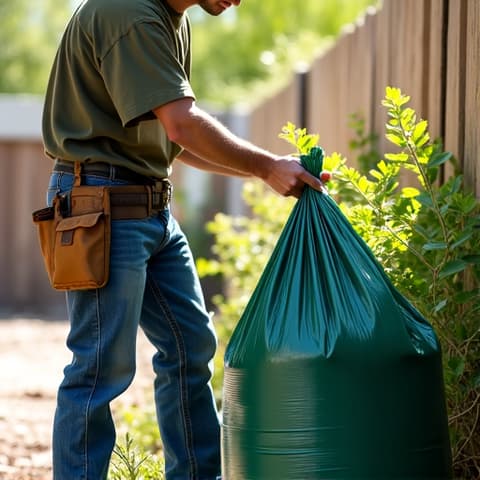 Monsoon debris hauling after microburst in Tucson. Professional team clearing branches and green waste from a residential property after a severe monsoon storm.