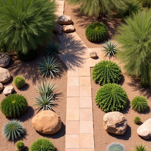 Xeriscape front yard design with native plants and boulders in Tucson