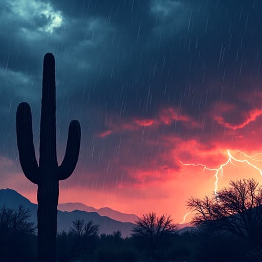 Monsoon clouds over Tucson with saguaro cacti