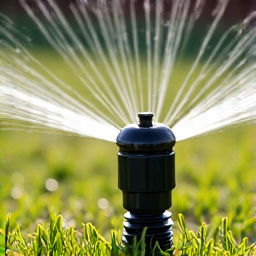 Broken sprinkler head spraying water erratically on a lawn in Sahuarita. Before sprinkler head replacement, showing a broken head causing water waste and poor coverage.