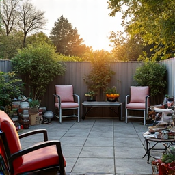 Cluttered patio in Casas Adobes filled with unwanted furniture and household junk before removal. This scene demonstrates a common issue for homeowners seeking junk removal services to reclaim their outdoor living spaces.