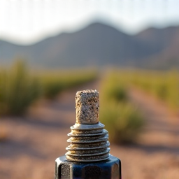Clogged drip emitter in Tucson before cleaning, leading to uneven water distribution and thirsty plants.