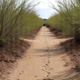 Before image of an overgrown Oro Valley yard with dense brush and debris, requiring extensive clearing and landscaping.