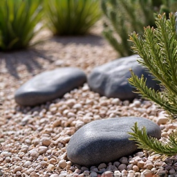 Decorative rock landscaping with various textures in Casas Adobes