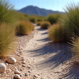 River rock dry creek bed installation in a Tucson desert landscape