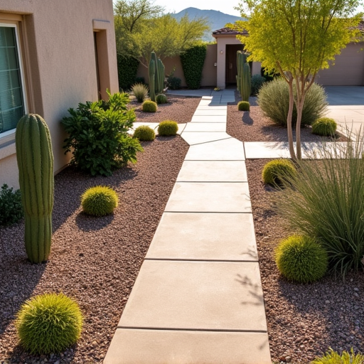 Residential Property Landscape Care. An aerial view of a pristine residential landscape in Tucson, featuring a blend of natural desert elements and well-kept garden areas, illustrating comprehensive property care.