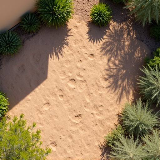 Before image of a Tucson backyard with uneven terrain requiring grading before desert landscape transformation.