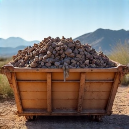 dumpster full of removed junk with arid tucson landscape
