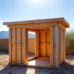 Shed demolition in progress in Vail, Arizona, with workers dismantling the structure and beginning to clear the resulting debris.